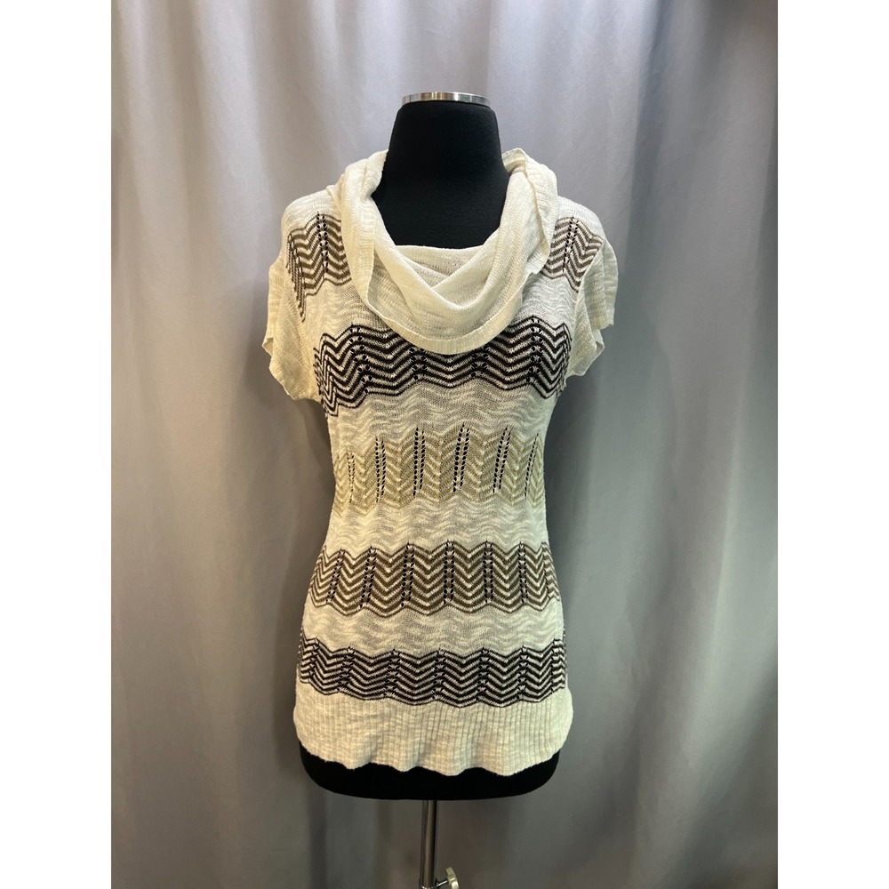 Papaya Knit Blouse Top Womens Large Multicolor Chevron Cowl Neck Short Sleeve